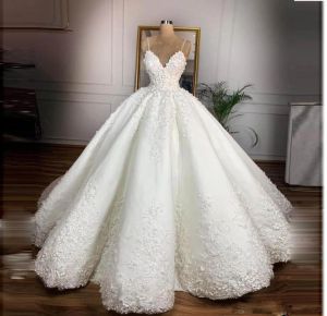 Ballkleid Wunderschöne Brautkleider Brautkleid und Blumenspitze Applique Spaghetti -Gurte bodenlange Rüschen maßgeschneiderte Plus -Größe Vestido de Novia E.