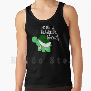 Men's Tank Tops This Turtle He Judges You Vest Sleeveless Funny Cute Adorable Tiny Petite Kawaii Coffee Green Animal