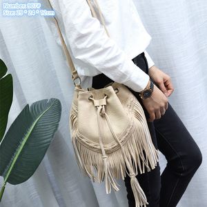 Fabrikverkauf Damen Umhängetaschen 4 Farben handgefertigte Quaste Dicke Leder Bucket Bag Street Fashion Seil Rucksack Joker Solid Color Frauen Handtasche 907#