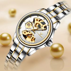 Wristwatches FNGEEN 2023 Womens Automatic Mechanical Watch Fashion Trend Women Gold Plated Watches Waterproof Steampunk 8818
