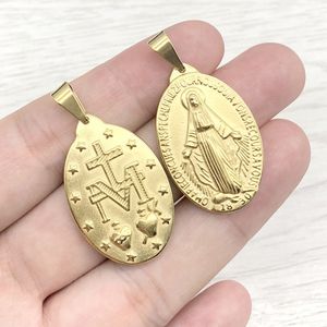 Lockets Stainless Steel Gold Color Virgin Mary Medal Pendant Religiosas Cross Medallion Medallas Girls DIY Making Necklace 10PCS 230612