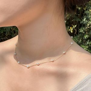 Strands Strings Natural Pearl Necklace Gold Choker Real 14K Gold Filled Handmade Pendants Collier Femme Kolye Collares Boho Jewelry for Women 230311