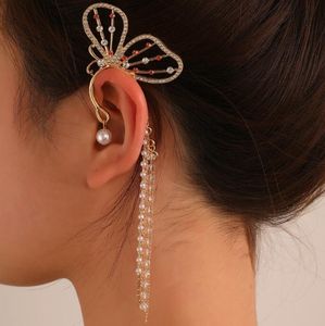 Wisiorki Crystal Tassel Butterfly Single Ear Bone Clip Womens Frosty Perl Kolczyki dla kobiet dziewczyn