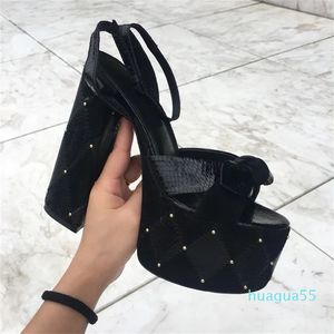 Designer Soft Leather Platform Sandals high heel stiletto sandals T-strap Lady Luxury Ankle Strap Shoes Pumps 14.5cm