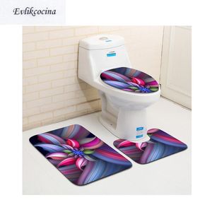 Mattor gratis frakt 3st lila blommor banyo badrum mattor toalett u typ badmattor set non slip tapis salle de bain alfombra bano
