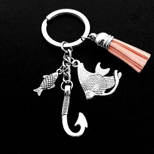 Fashion Fish Hook Key Chain Keychain Jewelry Silver Fisherman I Love Fish Fish Pendant Key Ring Holder