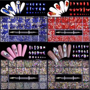 False Nails 2500pcs Nail Art s Kit Boxed 21 Grids Mixed Size Set 1pc Pick Up Pen Glass Crystal Decorations 3D AB Flat Gemstones 230612
