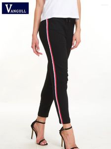 Pantaloni da donna Vangull Pantaloni skinny da donna a vita alta con coulisse a vita alta Pantaloni da donna neri in cotone con tasche a molla