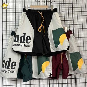 Estate Uomo Donna RHUDE Pantaloncini Laterali Tramonto Lettera Stampa Asciugatura rapida Coulisse elasticizzata all'interno Maglia Moda giuntura Joggers