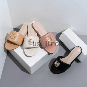 Slippers Summer Slippers Trade Holiday Beac Women's Shoes Slides Fashion Metal Decoration Flat Peep Toe Sandals Women's Shoe J230613