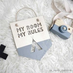 Garden Decorations Nordic MY ROOM MY RULES Positive Slogan Banner Wood Chip Wall Hanging Garland Baby Kids Room Decoration Ornament Photo Props R230613