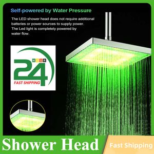 Banyo Duş Başlıkları LED Yağmur Duş Başlığı Yüksek Basınçlı Duş Başlığı Su Tasarrufu Otomatik olarak Renk Değiştiren Sıcaklık Sensörü Duşları Banyo 230612