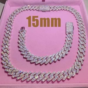 SPRZEDAŻ 15 mm gorąca bransoletka Mężczyzn Sier Link Chain Pass Tester Diamond Gra vvs moissanite kubański naszyjnik