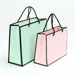 Gift Wrap 10pcs/set Handheld Bags Packaging Minimalist Solid Color Shopping Bag Pink Blue Paper Party Return