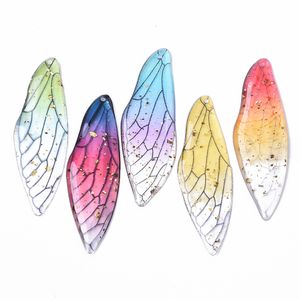 Medaillons 50100 Stück transparentes Epoxidharz, große Flügel-Anhänger, Charms, Regenbogenfarbe mit Goldfolie für Halskette, Schmuckherstellung, Zubehör, DIY 230612