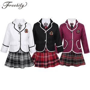 Kläder set barn tonåringar japanska anime cosplay studenter kostym flickor brittisk stil skol uniform päls med skjorta slips minikjol set 230612