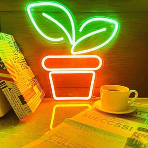 LED Neon Sign Plant Neon Sign Potted LED Neon Light Green Neon Light For Room Decor Neon Sign Decoration Present Holiday R230613