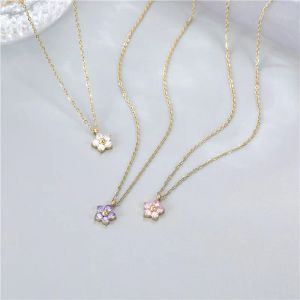 New Stainless Steel Pendant Necklace For Women Gold Color Charm Flower Choker Necklace Girl Wedding Jewelry