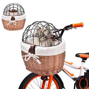 Barnvagnar Pet Carrier Wicker Bike Basket Front TreelBar Mount Basket Pet Basket Dog Cat Carrier Handwoven Rattan Cykel Lagringshållare