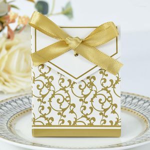 Present Wrap 5/10/20st Gold Silver Paper Candy Box With Ribbon Wedding Favors Packaging Bag For Baby Shower Birthday Party Supplies