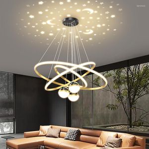 Chandeliers LED Pendant Lamp For Home Kitchen Dining Room Livingroom Nordic Starry Projection Long Strip Table Lighting Chandelier