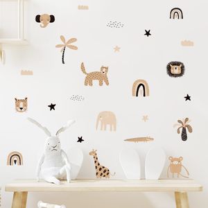 Boho Cartoon Rainbows Star Funny Animal Faces Acquerello Nursery Sticker Stickers murali Stampa artistica Kids Boys Girls Room Home Decor