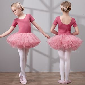 Dancewear Abito da ballo a maniche corte per ragazze Balletto in cotone Abbigliamento da ballo con tulle Abito da balletto per bambini Vestito da tutu per bambini Gonne da ballo per bambini 230612