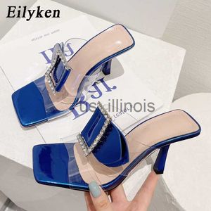 Kapdy Eilyken Bramka Kryształ Crystal Rhinestones Women Sipper Summer Fashion Jelly Square Square Stopa High Heels Party Slajd Shoes J230613