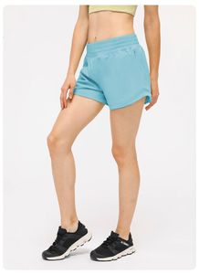 Lu Lu Lemons Yoga Outfit 8色おなかコントロールショーツ4インチショートライナー女性トレーニングスポーツサイドジッパーポケット通気性