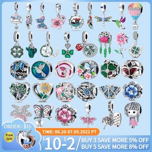 925 sterling silver charms for pandora jewelry beads Bracelet Enamel Butterfly Dragonfly Sunflower charm set Pendant DIY Fine