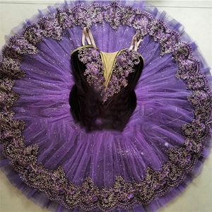 Dancewear Profesyonel Bale Tutu Çocuk Kız Kadınlar Koyu Mor Uyku Güzellik Tutu Performans Elbise Swan Lake Dans Kostümleri 230612