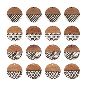 Medaglioni Pandahall 16Pcs Resina Legno Orecchini Charms Piatto Rotondo Noce Pendenti in legno per creazione di gioielli Componenti fai da te 230612