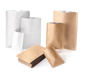 Abra o topo de kraft/saco de papel branco que se sai de grãos de café em pó de salão de chocolate com lanches de chocolate bolsas de embalagem de lanches