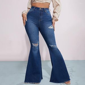 Women's Jeans Flared Pants Streetwear Casual Ripped Sexy Skinny 2023 Denim Trousers Retro Blue High Waist Woman Flare