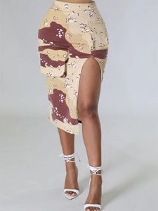 Skirts Camouflage Women High Waist Split Summer Bodycon Midi Print Colors Sexy Pencil Black Clubwear Pockets H045