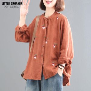 Frauen Blusen Frühling Und Herbst Koreanische Version Fleisch Bedecken Stickerei Modische Kunst Retro Stil Baumwolle Shirt Top Weibliche