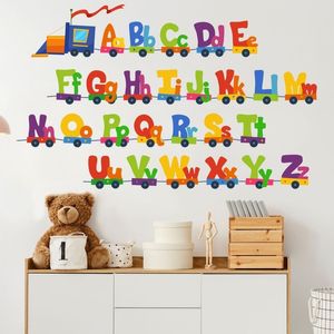 Cartoon Auto Zug 26 Buchstaben Alphabet Wandaufkleber für Kinderzimmer Home Decor Kinder Wandaufkleber