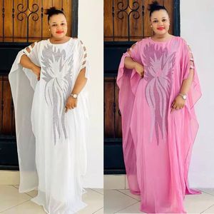 Ethnic Clothing Luxurious Crystals African Dress for Women Muslim Abaya Femme Chiffon Robes Evening Long Dresses Islamic Clothes 230613