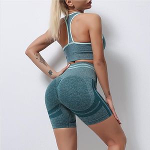 Active Sets Seamless Yoga Set Sports Fitness High Waist Peach Hip Raise Shorts Vest Suits Workout Clothes Gym Leggings For Women