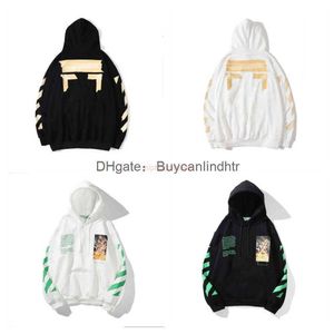 Offes Yeni Erkek Siyah T-Shirts Beyaz P Stil Modaya Moda Kazak Boyalı Ok Karga Şerit Gevşek Hoodie Erkek ve Kadın Paltojqm5