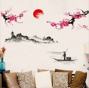 Chinese Style Sakura Japanese Pink Cherry Blossom Tree Decoration Mural Decals Wall Sticker Poster Wallpaper Decor.