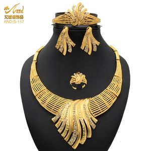 Bröllop smycken sätter aniid nigerianska smycken set bröllop smycken för kvinnor dubai 24k guldpläterad juveler afrikansk designer örhängen brudhalsband 230613