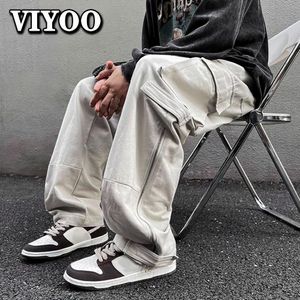 Pants Men's Cargo Pants May Pocket Beige Black Fashion Hip Hop Casual Straight Baggy Loose Trousers Jogger Man Pants for Men