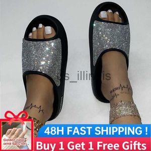 Slippers 2023 Summer Bling Women Slippers Fashion Thick Platform Rhinestone Decor Slippers Women's Sandals Outdoor Non-Slip Beach Slides J230613