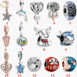 För Pandora Charms Sterling Silver Pärlor Armband Ocean Series Hollow Shell Glass Pearl Sea Turtle Safety Chain Pendant DIY PEAL