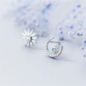 Stud Earrings Arrival Fashion Temperament Silver Plated Jewelry Fresh Asymmetric Moon And Sun Crystal E066