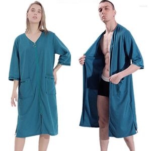 Women's Sleepwear 3XL Women Loose Bathrobe Gown Zipper Pocket Nightwear Summer Thin Robe Sex Casual Nightgown Pajamas