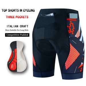 Shorts de ciclismo três bolsos respirável masculino à prova de choque mountain bike verão secagem rápida mtb com coolmax gel acolchoado 230612