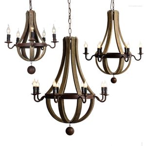 Pendant Lamps European Retro Industrial Wind Chandelier Wood American Country Nordic Living Room Large Modern Simple Light