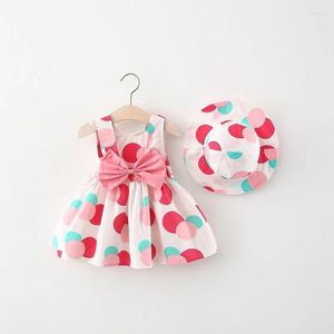 Vestidos para meninas 2 peças de verão, praia, criança, roupas de bebê, padrão de pontos, coreano, infantil, vestido de princesa